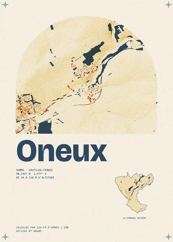 Affiche de Oneux, calculée par 123-fr d'après l'IGN