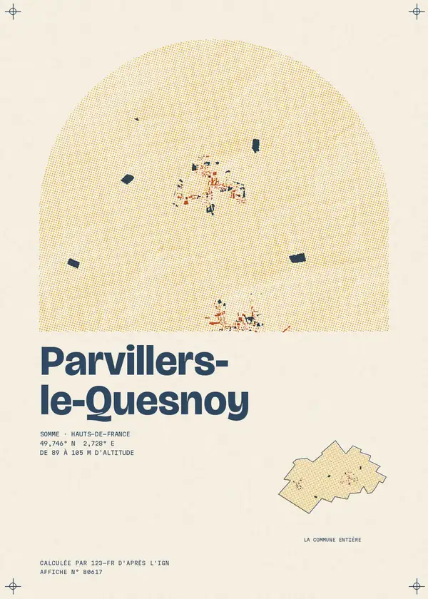 Affiche de Parvillers-le-Quesnoy, calculée par 123-fr d'après l'IGN