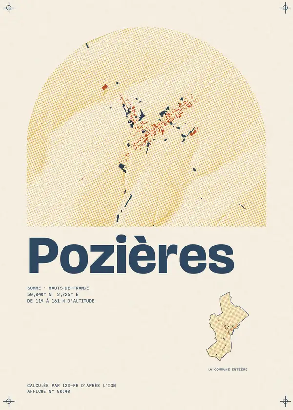 Affiche de Pozières, calculée par 123-fr d'après l'IGN