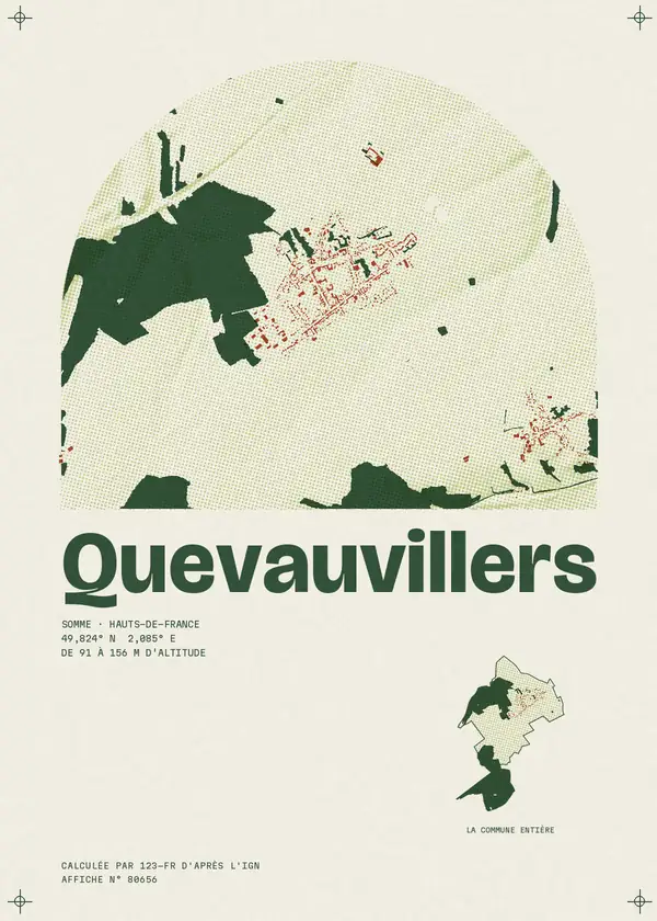 Affiche de Quevauvillers, calculée par 123-fr d'après l'IGN