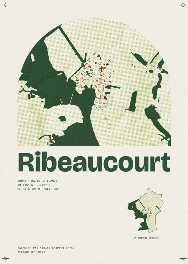 Affiche de Ribeaucourt, calculée par 123-fr d'après l'IGN