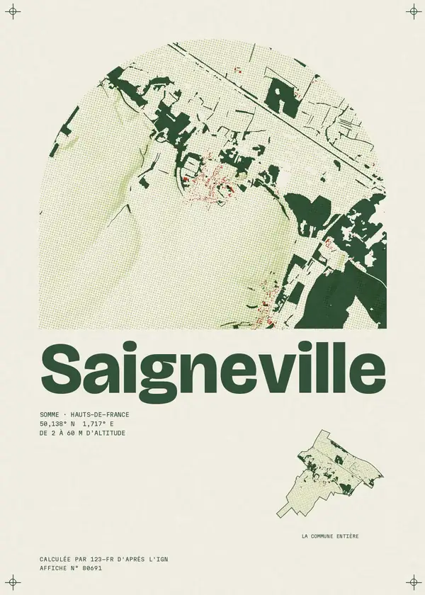 Affiche de Saigneville, calculée par 123-fr d'après l'IGN