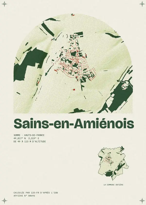 Affiche de Sains-en-Amiénois, calculée par 123-fr d'après l'IGN