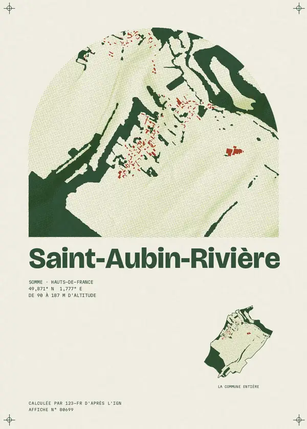 Affiche de Saint-Aubin-Rivière, calculée par 123-fr d'après l'IGN