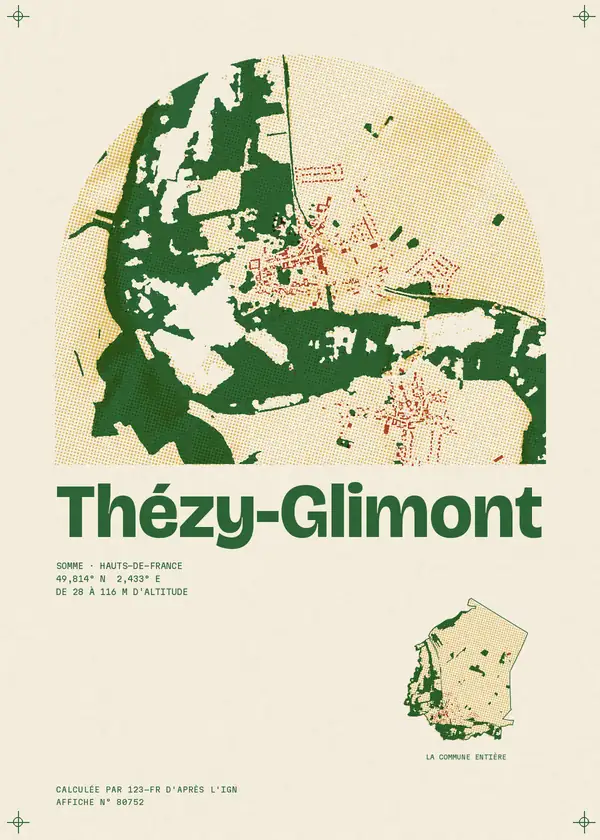 Affiche de Thézy-Glimont, calculée par 123-fr d'après l'IGN