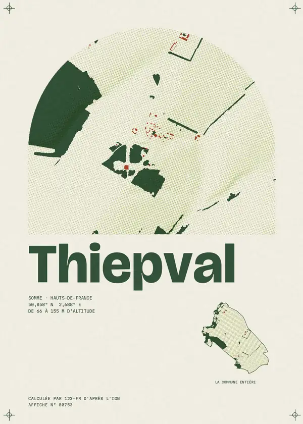 Affiche de Thiepval, calculée par 123-fr d'après l'IGN