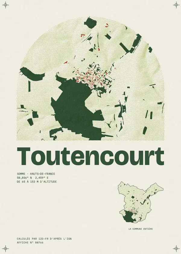 Affiche de Toutencourt, calculée par 123-fr d'après l'IGN