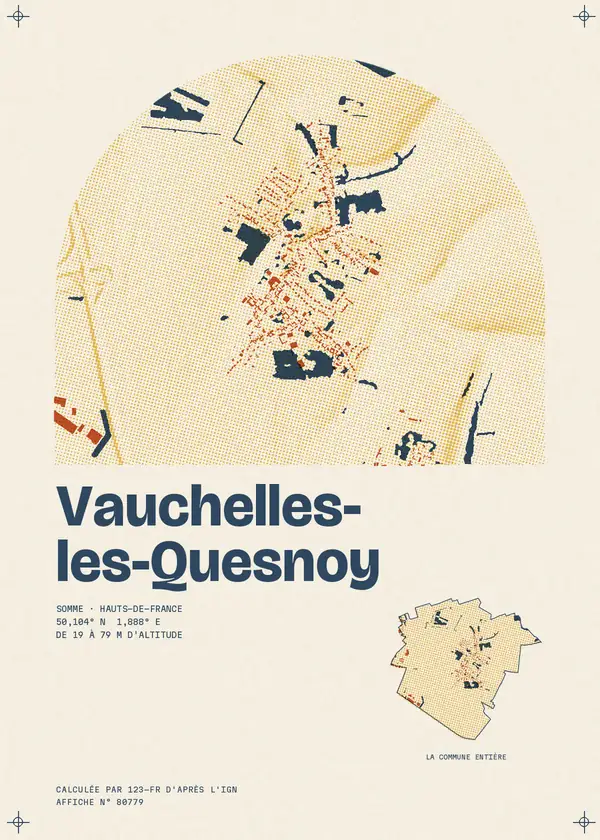 Affiche de Vauchelles-les-Quesnoy, calculée par 123-fr d'après l'IGN