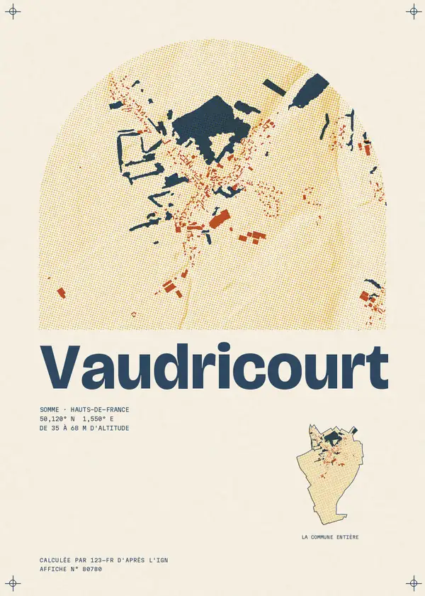 Affiche de Vaudricourt, calculée par 123-fr d'après l'IGN