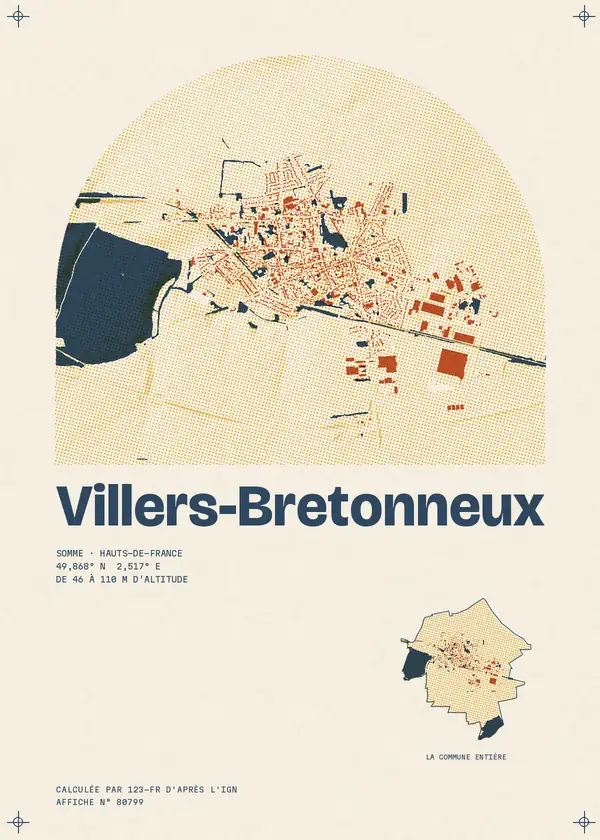Affiche de Villers-Bretonneux, calculée par 123-fr d'après l'IGN