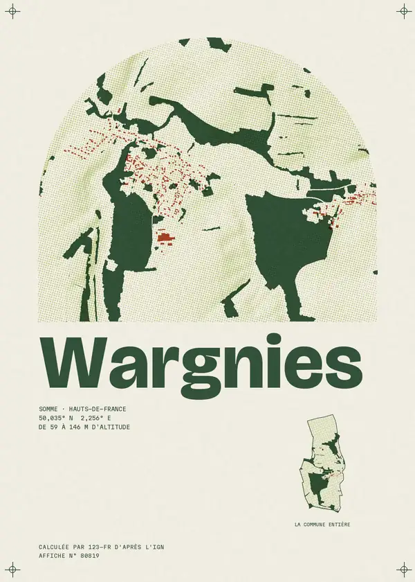 Affiche de Wargnies, calculée par 123-fr d'après l'IGN