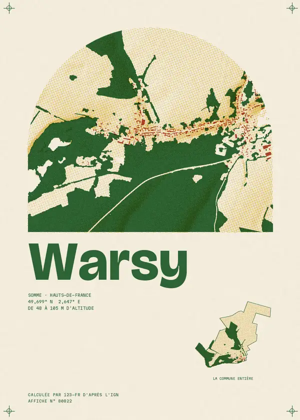 Affiche de Warsy, calculée par 123-fr d'après l'IGN