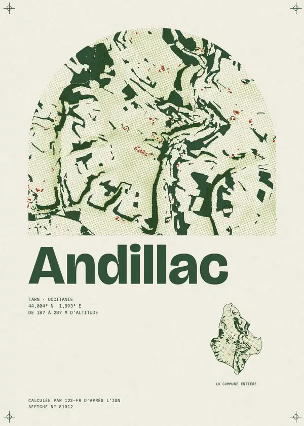 Affiche de Andillac, calculée par 123-fr d'après l'IGN