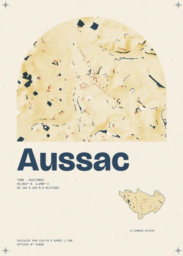 Affiche de Aussac, calculée par 123-fr d'après l'IGN