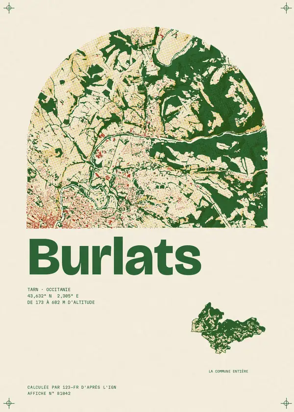 Affiche de Burlats, calculée par 123-fr d'après l'IGN