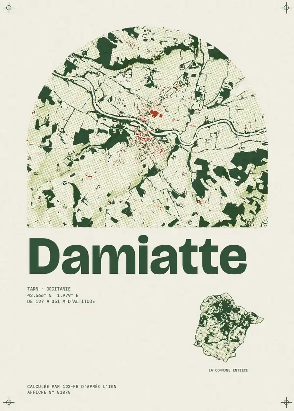 Affiche de Damiatte, calculée par 123-fr d'après l'IGN