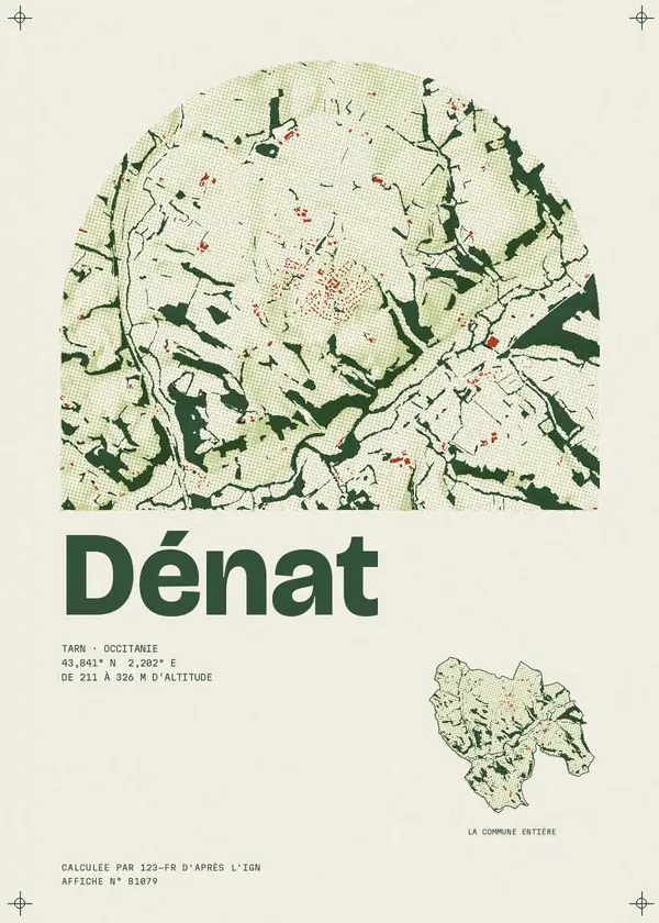 Affiche de Dénat, calculée par 123-fr d'après l'IGN