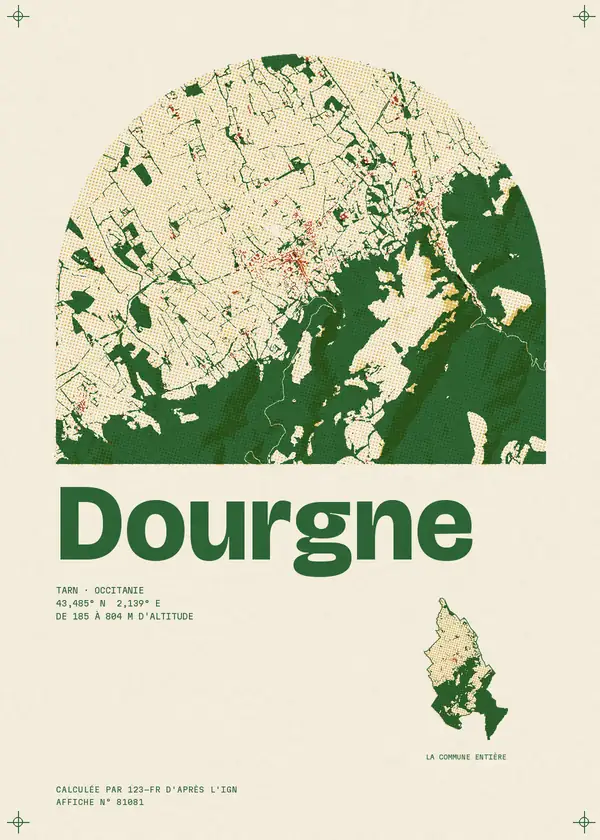 Affiche de Dourgne, calculée par 123-fr d'après l'IGN