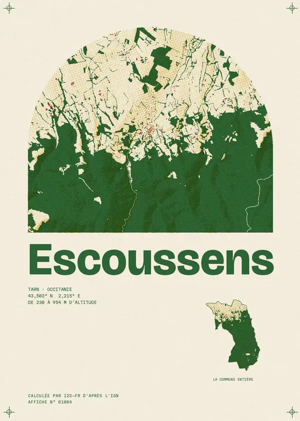 Affiche de Escoussens, calculée par 123-fr d'après l'IGN