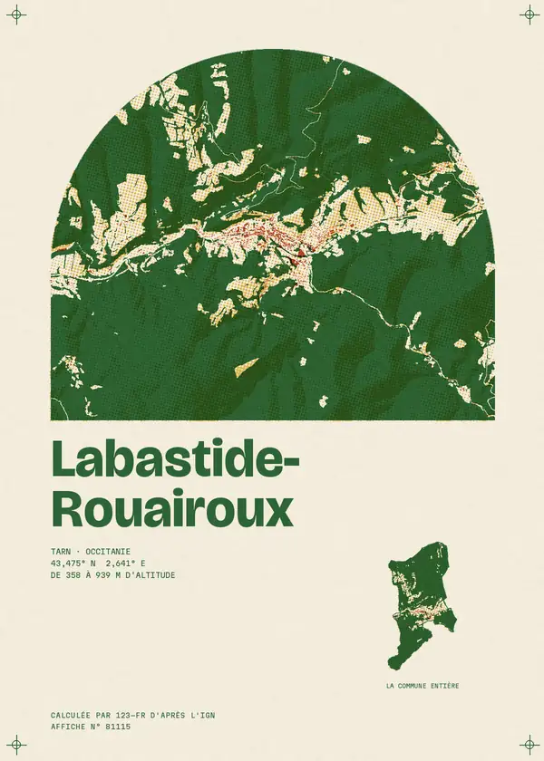 Affiche de Labastide-Rouairoux, calculée par 123-fr d'après l'IGN