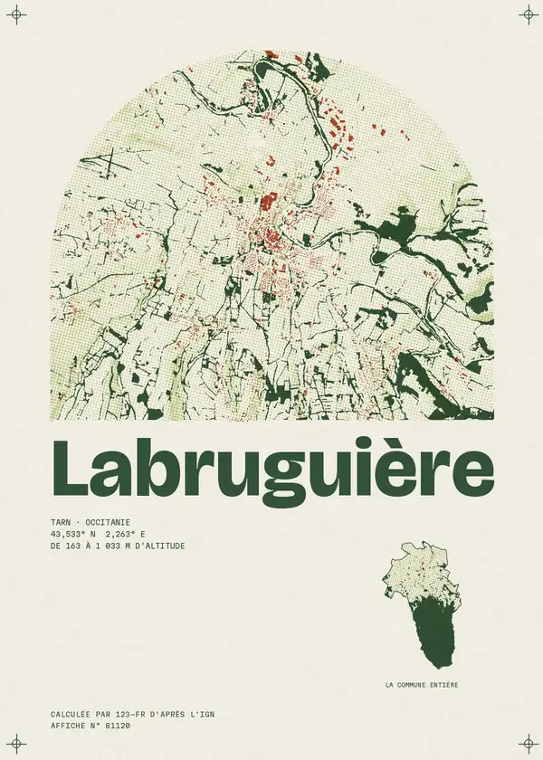 Affiche de Labruguière, calculée par 123-fr d'après l'IGN