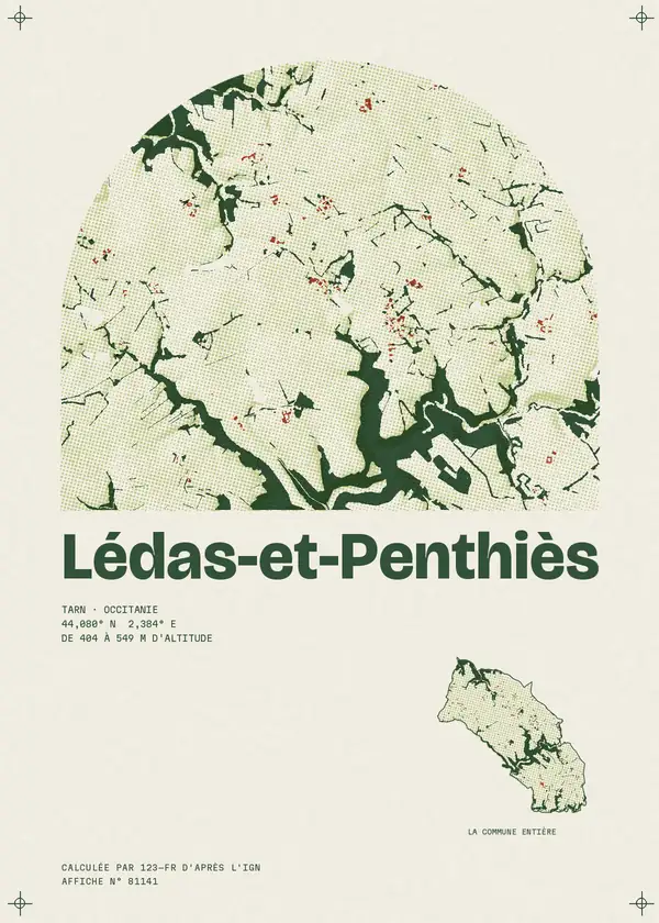 Affiche de Lédas-et-Penthiès, calculée par 123-fr d'après l'IGN