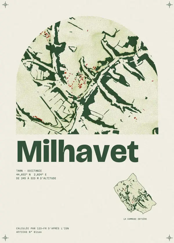 Affiche de Milhavet, calculée par 123-fr d'après l'IGN