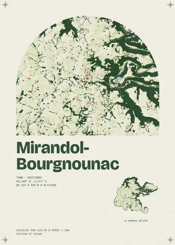 Affiche de Mirandol-Bourgnounac, calculée par 123-fr d'après l'IGN