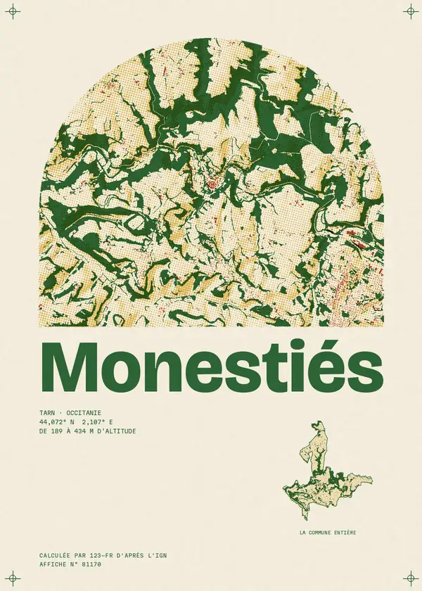 Affiche de Monestiés, calculée par 123-fr d'après l'IGN