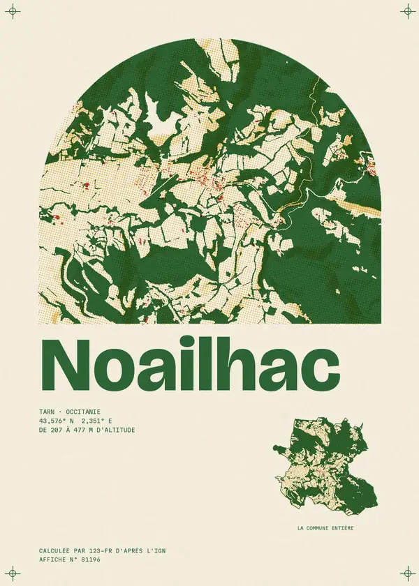 Affiche de Noailhac, calculée par 123-fr d'après l'IGN