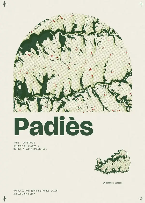 Affiche de Padiès, calculée par 123-fr d'après l'IGN