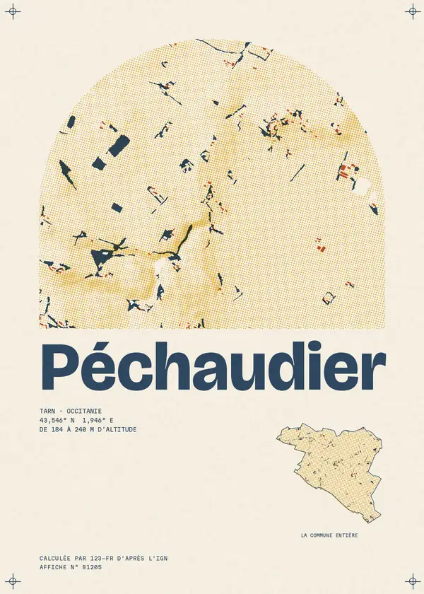 Affiche de Péchaudier, calculée par 123-fr d'après l'IGN