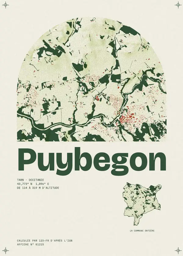 Affiche de Puybegon, calculée par 123-fr d'après l'IGN