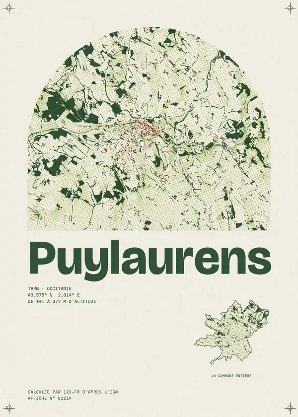 Affiche de Puylaurens, calculée par 123-fr d'après l'IGN