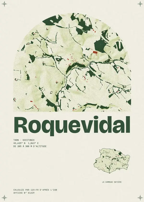 Affiche de Roquevidal, calculée par 123-fr d'après l'IGN