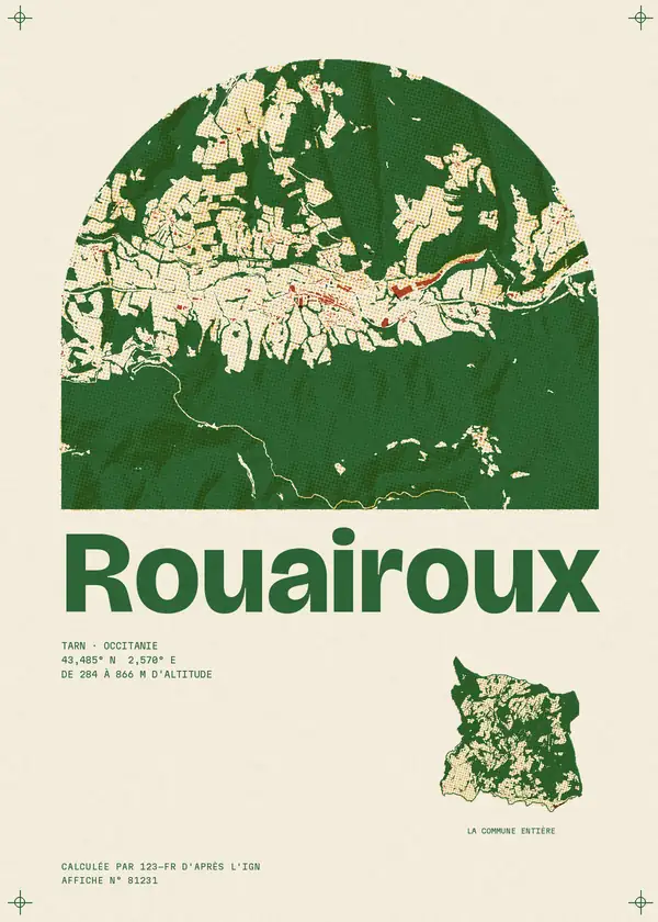 Affiche de Rouairoux, calculée par 123-fr d'après l'IGN
