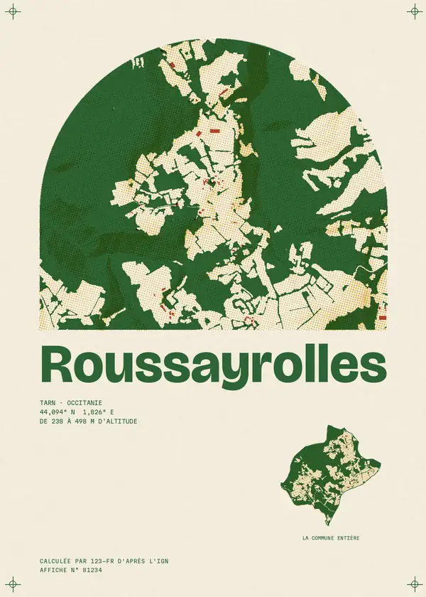 Affiche de Roussayrolles, calculée par 123-fr d'après l'IGN