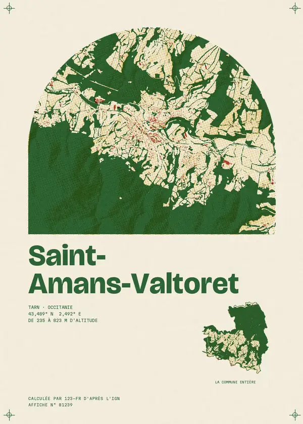 Affiche de Saint-Amans-Valtoret, calculée par 123-fr d'après l'IGN
