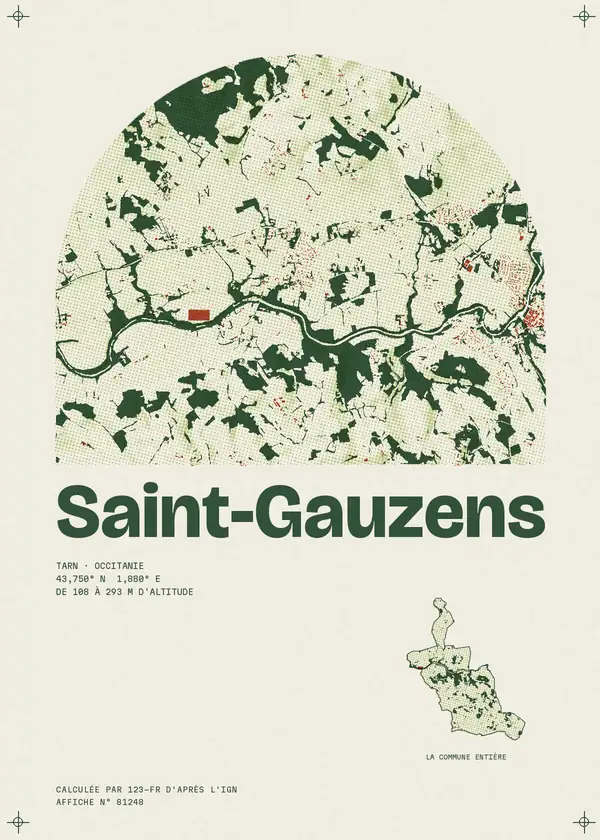 Affiche de Saint-Gauzens, calculée par 123-fr d'après l'IGN