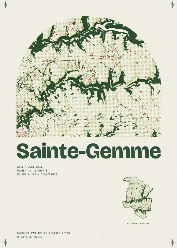 Affiche de Sainte-Gemme, calculée par 123-fr d'après l'IGN