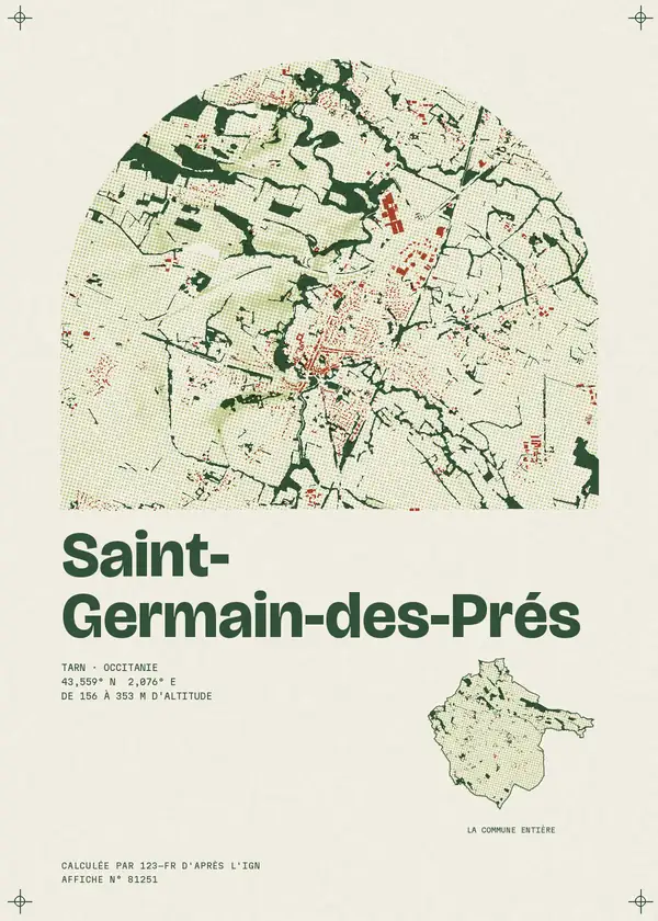 Affiche de Saint-Germain-des-Prés, calculée par 123-fr d'après l'IGN