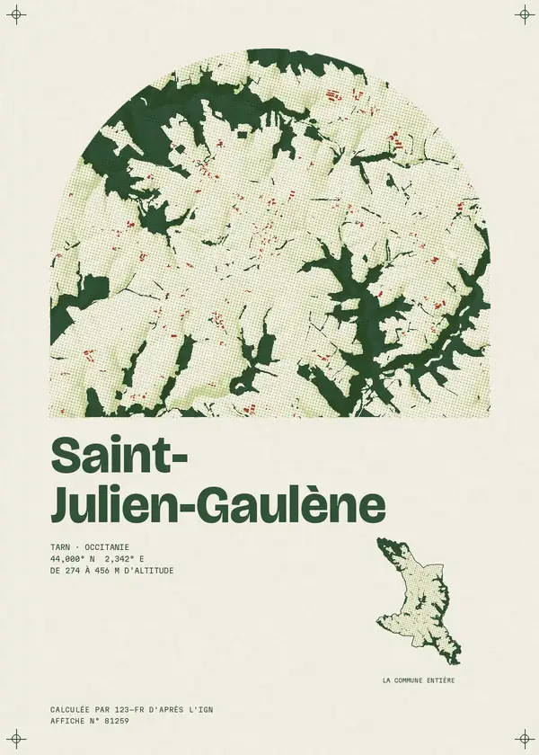 Affiche de Saint-Julien-Gaulène, calculée par 123-fr d'après l'IGN