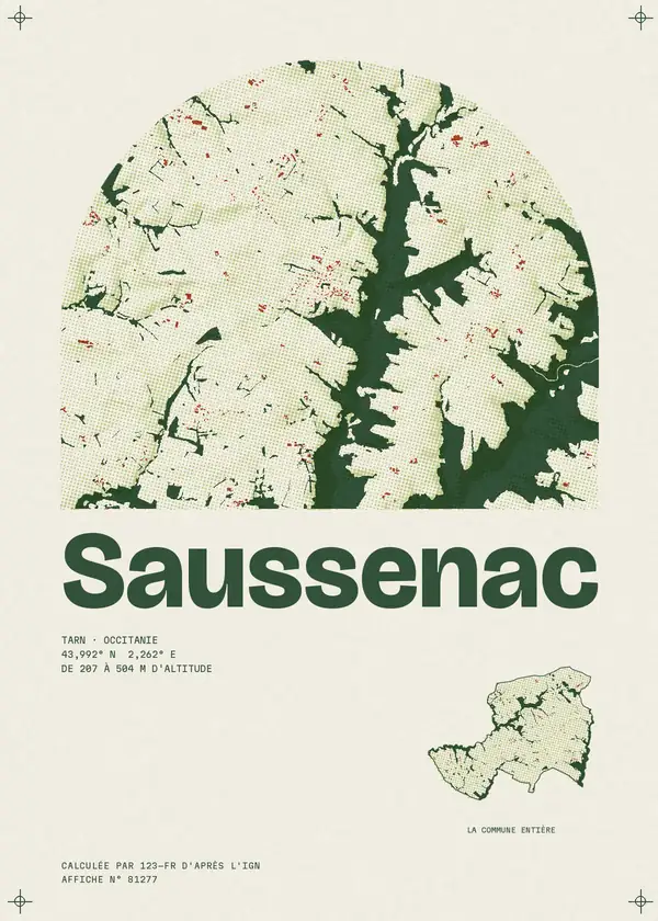 Affiche de Saussenac, calculée par 123-fr d'après l'IGN