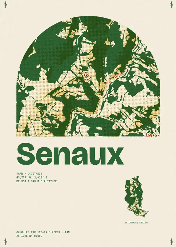 Affiche de Senaux, calculée par 123-fr d'après l'IGN