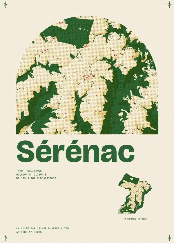 Affiche de Sérénac, calculée par 123-fr d'après l'IGN