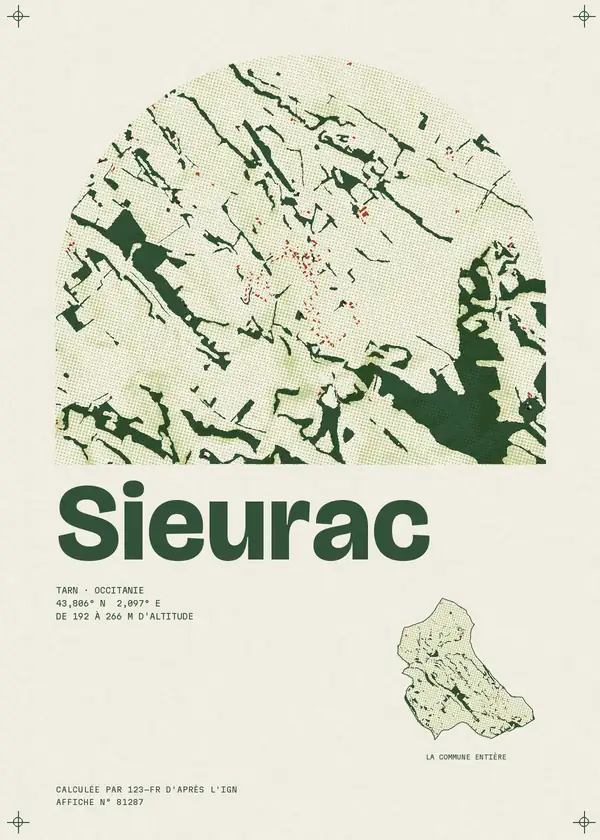Affiche de Sieurac, calculée par 123-fr d'après l'IGN