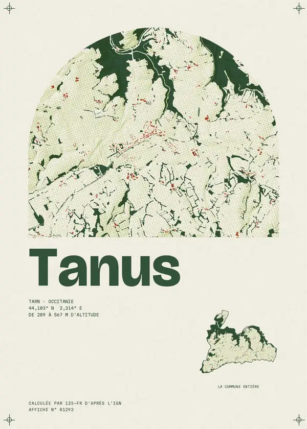 Affiche de Tanus, calculée par 123-fr d'après l'IGN
