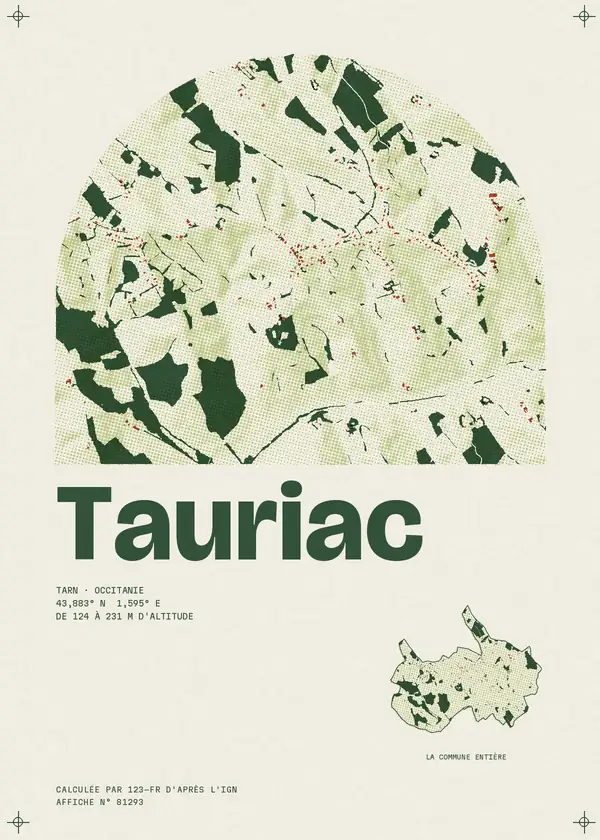Affiche de Tauriac, calculée par 123-fr d'après l'IGN