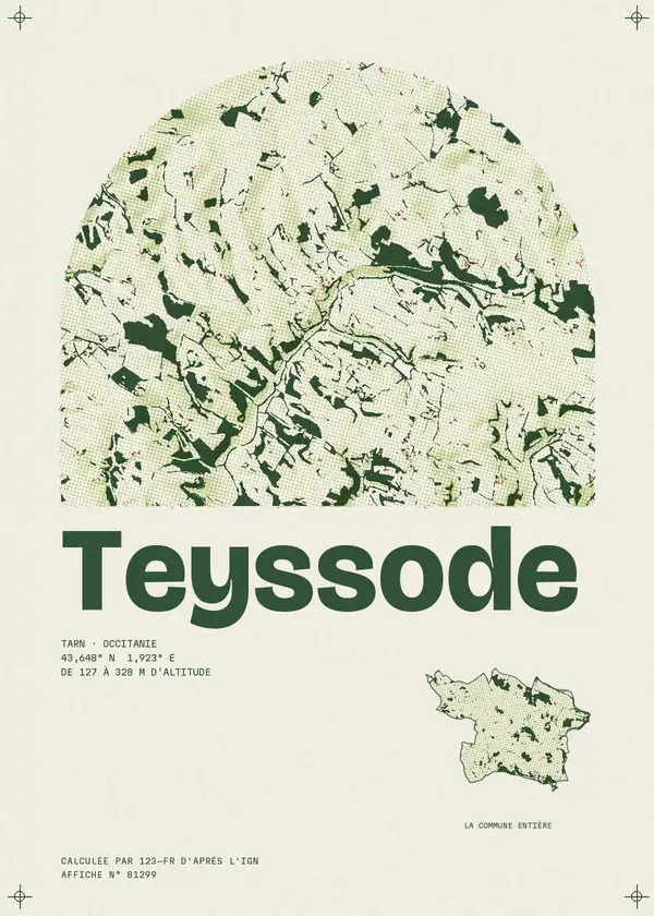 Affiche de Teyssode, calculée par 123-fr d'après l'IGN