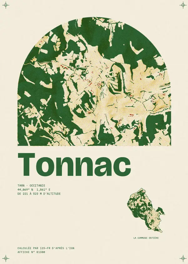 Affiche de Tonnac, calculée par 123-fr d'après l'IGN